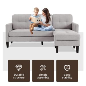 L-Shaped Sectional Modern Sofa - Convertible Sofa Sleeper Sofa Bed Couch Set with Reversible Chaise, Lounge Sofa Modular Cloud Sofa Couch for Living Room Apartment Small Space (Grey)