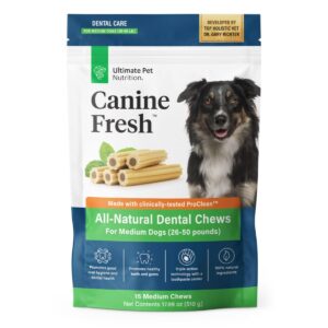 ultimate pet nutrition canine fresh dental chews, dental dog treats, oral care and hygiene chews, soothes gums, vet developed, 15 chews (medium)