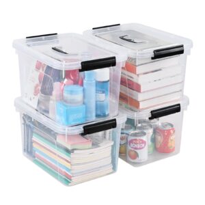 guankan 4-pack 10 l plastic storage bin with handle, clear latching container box