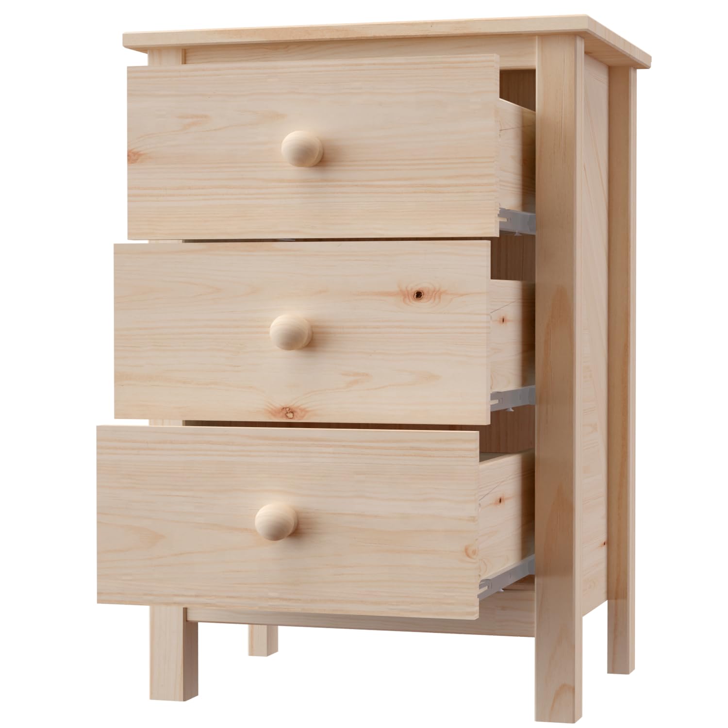 From the Tree Furniture Nightstand Tall 3 Drawer Solid Wood Unfinished - Maximize Space Elegantly with This Timeless Tall Bedroom Side Table