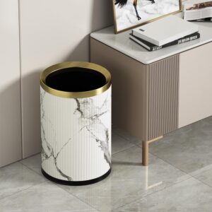 9L/2.4GAL Brass bathroom Trash Can, Metal trash can covered with leather, Small Bathroom Garbage Can Without Lid, Wastebasket for Bathroom, Living room, Bedroom, Office, Bank, Hotel (9L-ink painting)