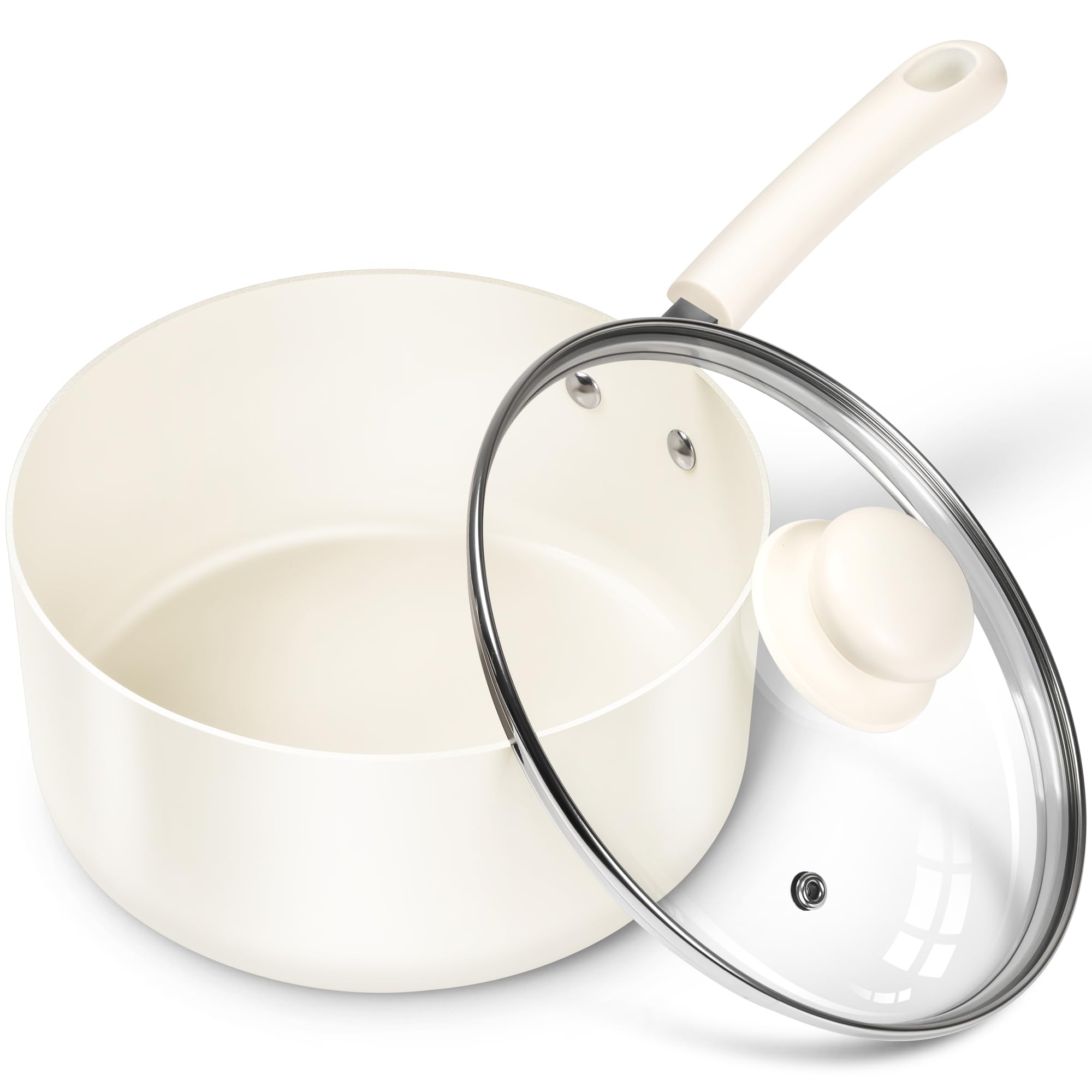 MICHELANGELO Sauce Pan With Lid, 3QT Ceramic Saucepans, Nonstick Saucepan, PFAS-FREE Pot, Small Pots For Cooking, Multipurpose Cooking Pots, White