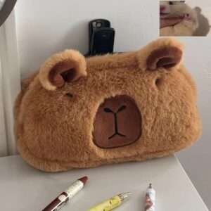 NAPIMICO Cute Plush Pencil Case Kawaii Capybara Pencil Pouch Makeup Bag Large Capacity Cosmetic Bag Aesthetic Cute Stationery (Brown)