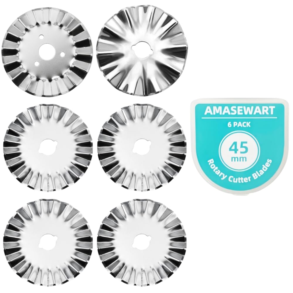 AMASEWART 6 Pack 45mm Pinking Rotary Cutter Blades, Wave Rotary Blades, Decorative Rotary Blades for Quilting,Sewing and Arts & Crafts