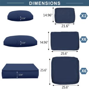 14 Pcs Outdoor Cushion Slipcovers Outdoor Patio Cushion Covers Replacement Waterproof with Zipper for Outdoor Furniture, Patio Sofa Couch 3 Sizes, Covers Only (Navy Blue)