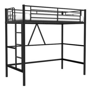 VECELO Loft Bed Twin Size, Metal Bedframe with Removable Ladder and Safety Guardrail, No Box Spring Needed, Space Saving, Noise Free, Black