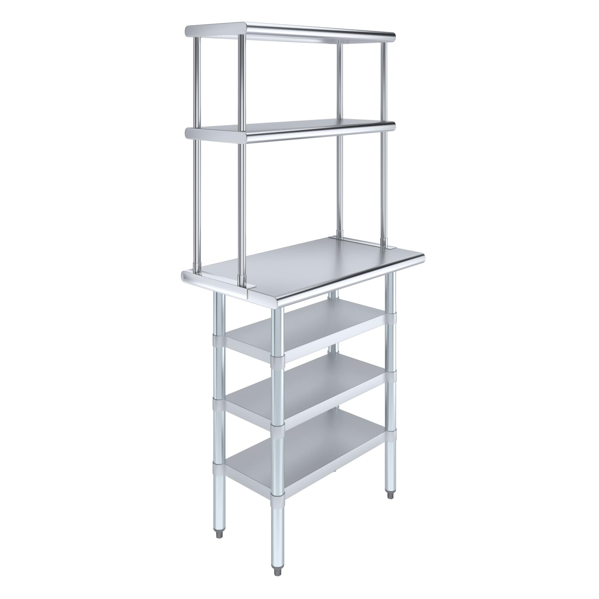 Amgood 18" x 30" Stainless Steel Work Table with 3 Shelves and 12" Wide Double Tier Overshelf | Metal Kitchen Prep Table & Shelving Combo | NSF