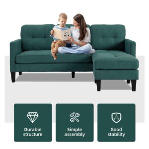 L-Shaped Sectional Modern Sofa - Convertible Sofa Sleeper Sofa Bed Couch Set with Reversible Chaise, Lounge Sofa Modular Cloud Sofa Couch for Living Room Apartment Small Space (Green)