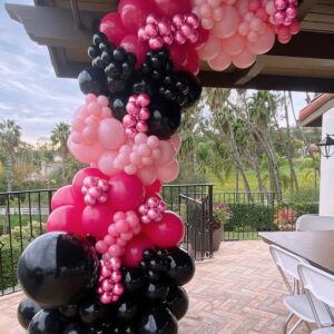 HKYOOD 148Pcs Pink and Black Balloons Garland Arch Kit - 5 10 12 18 inch Hot Pink Black Light Pink Metallic Pink Latex Balloon for Birthday Baby Shower Bridal Shower Wedding Princess Party Decorations