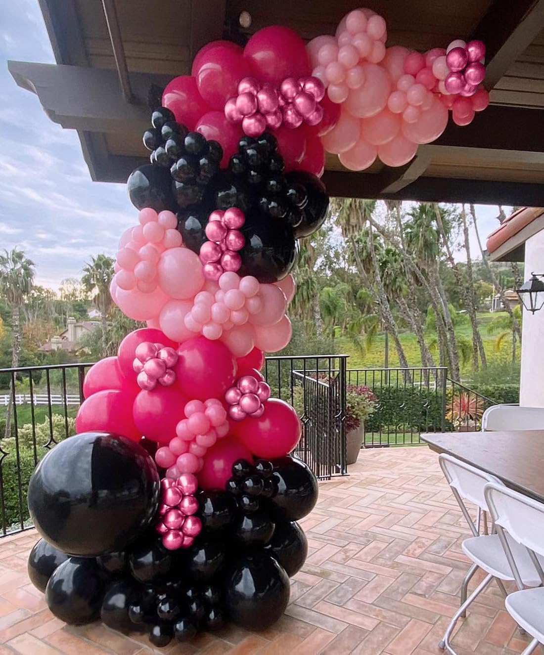 HKYOOD 148Pcs Pink and Black Balloons Garland Arch Kit - 5 10 12 18 inch Hot Pink Black Light Pink Metallic Pink Latex Balloon for Birthday Baby Shower Bridal Shower Wedding Princess Party Decorations