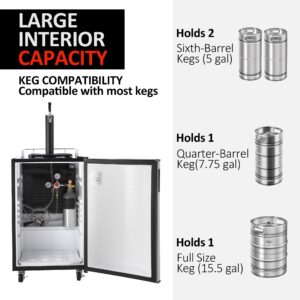 TROPOW Beer Kegerator, Single Tap Draft Beer Dispenser, Full Size Keg Refrigerator With Shelves, Stainless Steel, Drip Tray & Rail,silver, 128L