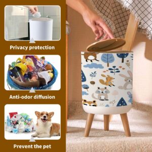 PHAIBHKERP Trash Can with Lid Seamless Pattern Cute Forest Animals Cartoon Style Garbage Can Round Waste Bin Press Cover Dog Proof Wastebasket for Kitchen Bathroom Living Room Nursery 1.8gal