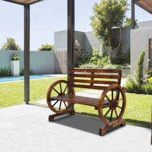 CIPACHO 41" Rustic Wooden Wheel Bench Outdoor Bench, 2-Person Patio Bench Wagon Slatted Seat, Garden Benches for Outdoors 560lbs High Capacity, Weather Resistance-Brown