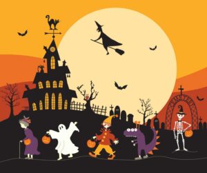 riley blake designs beggar's night 36"" x 43"" trick-or-treat panel