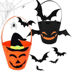 jremreo 2 pack felt trick-or-treat baskets, pumpkin and bat candy bucket design, candy bags for kids, boo canvas tote bags for halloween party favors and decorations