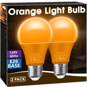 briignite orange light bulbs [2 pack], a19 led orange bulb outdoor halloween light bulbs, 9w (60 watt equivalent) - e26 colored light bulbs for porch light christmas party home holiday decor