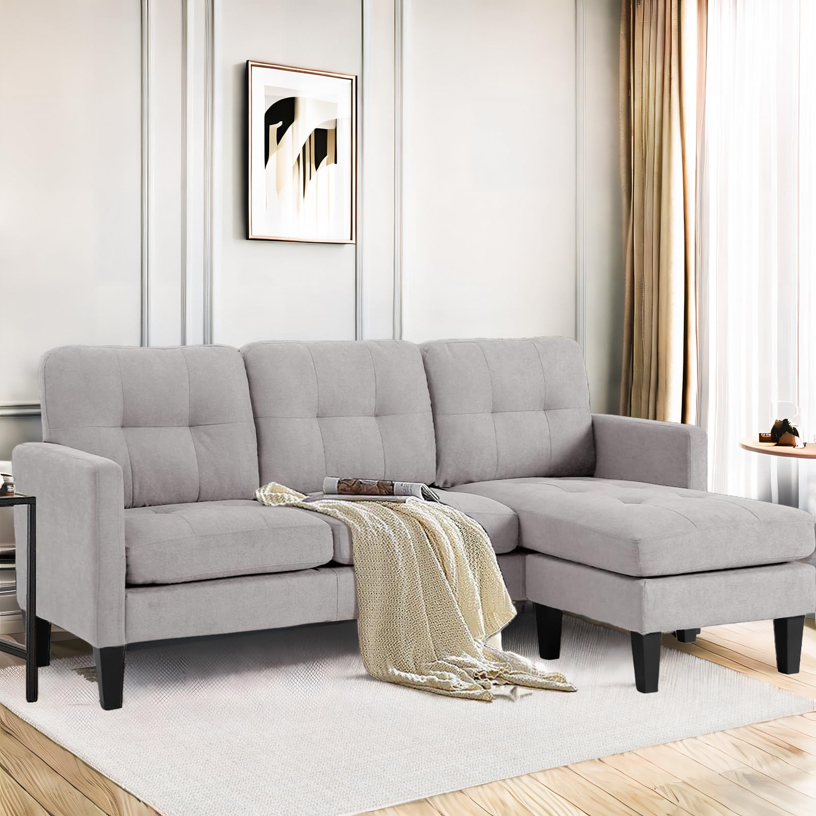 L-Shaped Sectional Modern Sofa - Convertible Sofa Sleeper Sofa Bed Couch Set with Reversible Chaise, Lounge Sofa Modular Cloud Sofa Couch for Living Room Apartment Small Space (Grey)