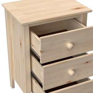 From the Tree Furniture Nightstand Tall 3 Drawer Solid Wood Unfinished - Maximize Space Elegantly with This Timeless Tall Bedroom Side Table