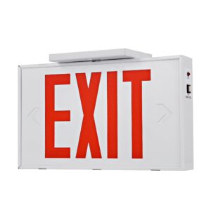 tanlux red exit sign with steel housing, led emergency exit light with battery backup, ul listed, ac 120/277v, commercial emergency lights for business