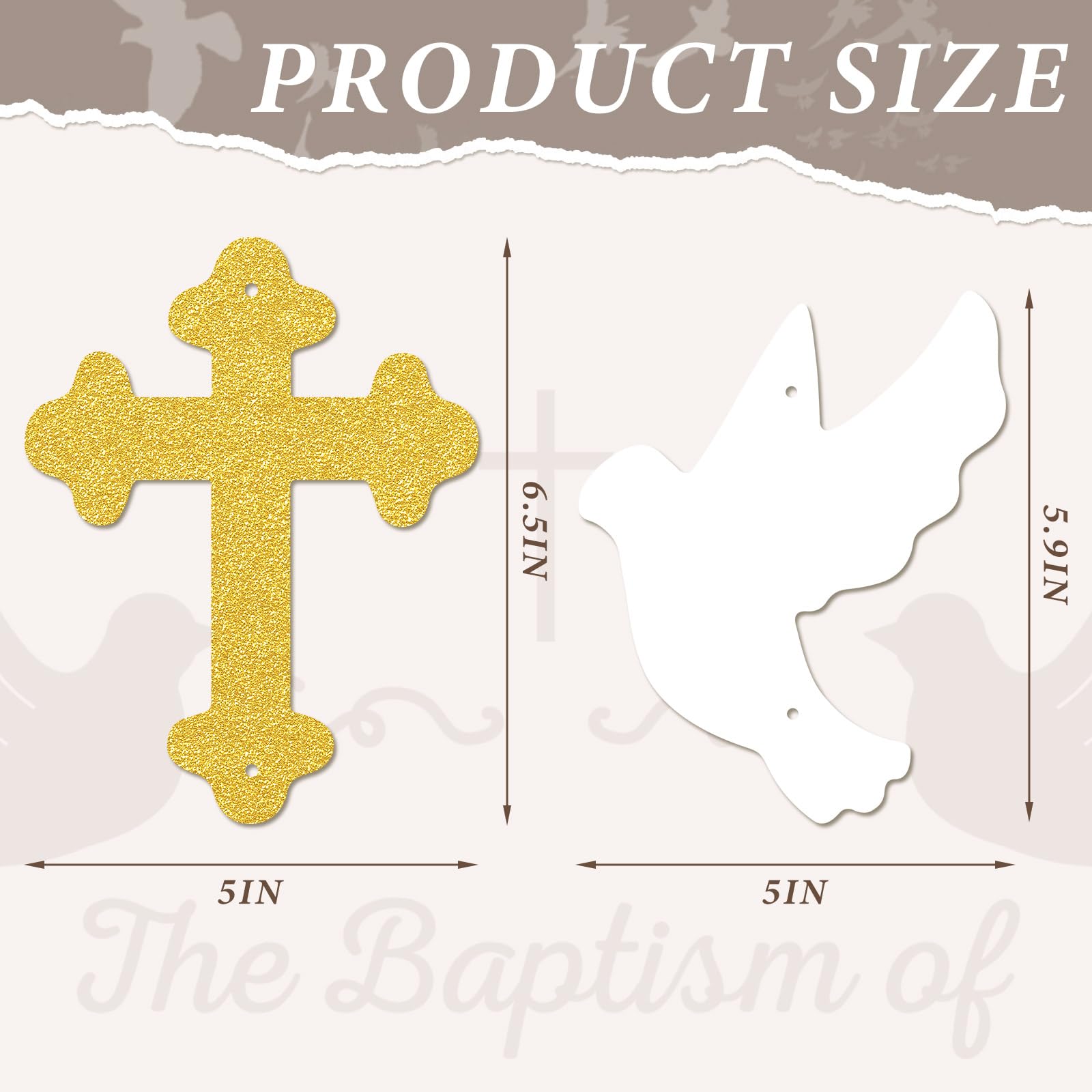 Wonderjune 12 Pcs First Holy Communion Baptism Decoration Gold and White Dove Cross Garland Banner for Wedding Bridal Baby Shower Engagement Religious Christian