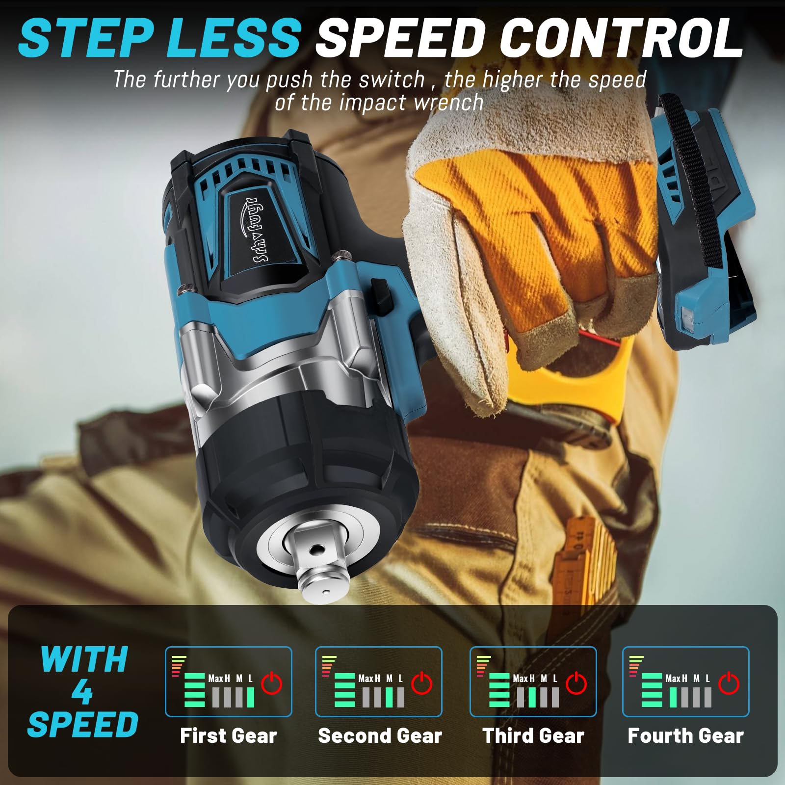 Cordless Impact Wrench 3/4 inch Up to 1500FT-LBS for Makita 18V Battery (No Battery), Electric Impact Gun Cordless with 4 Speed Modes, Battery Powered Impact Wrench for Roadside Assistance,RV