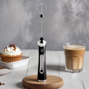 Rechargeable Handheld Milk Frother - Electric Foam Maker - Portable Coffee Frother Wand with 2 Heads - Stainless Steel Electric Whisk for Coffee, Latte, Cappuccino, Macchiato, Hot Chocolate (Black)