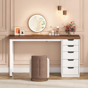 Tribesigns 47 inches Vanity Desk with 5 Drawers, Rustic Brown Makeup Vanity Table Dressing Table with Storage, Modern Simple Computer Desk for Women, Girls