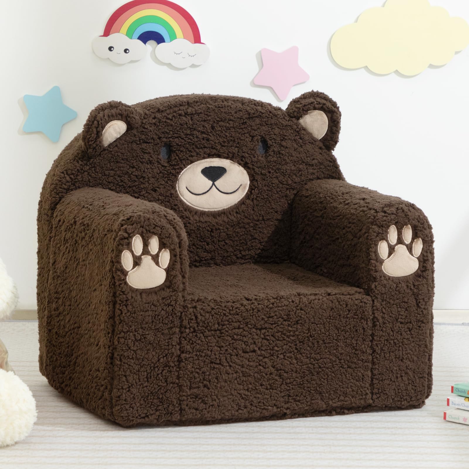 ALIMORDEN Toddler Couch Ultra-Soft Snuggle Chair, Comfy Sherpa Foam Filled Lovely Bear Sofa, Kids Cozy Corner Play Couch for Boys and Girls, Chocolate