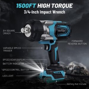 Cordless Impact Wrench 3/4 inch Up to 1500FT-LBS for Makita 18V Battery (No Battery), Electric Impact Gun Cordless with 4 Speed Modes, Battery Powered Impact Wrench for Roadside Assistance,RV