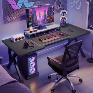 washranp computer desk gaming desk,x-shaped gaming table sturdy pc workstation desk for home office with cable holes,large pc gamer desk gaming table for bedroom living room black