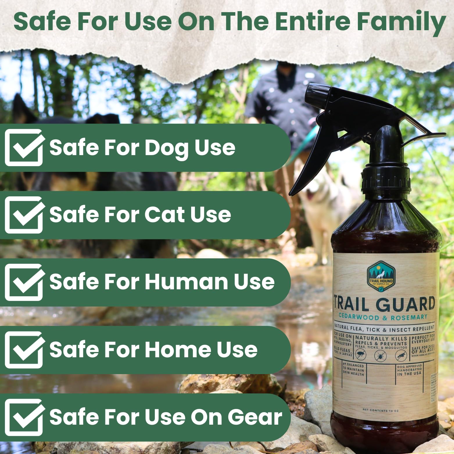 Trail Guard Natural Extra Strength Insect, Flea and Tick Spray for Dogs, Cats, People & Home - 16oz Plant-Based Insect & Tick Repellent for Dogs - Kid Safe - DEET Free (16oz)