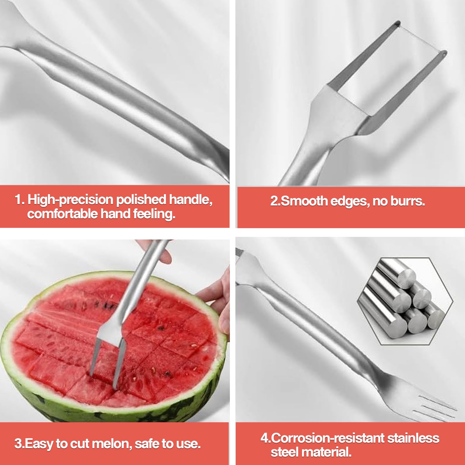 Generic 2-in-1 Stainless Steel Fruit Cutter, 2024 New Upgrade Watermelon Fork Slicer Cutter Slicer Tool, Dual Head Fruit Forks Slicer Knife,Summer Watermelon Fruit Cutting Home Kitchen Gadgets (2Pcs)