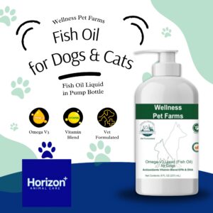 Horizon Animal Care Omega V3 Fish Oil for Dogs & Cats - Liquid Supplement with EPA DHA Essential, Omega-3 Blend Promoting Skin, Coat, and Joint Health Natural Pets - 8 oz Bottle