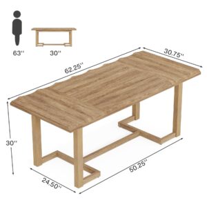 Tribesigns 63 Inches Computer Desk, Rectangular Writing Table with Solid Wood Legs and Thickened Desktop for Work Study, Modern Simple Executive Desk Workstation for Home Office (Walnut)