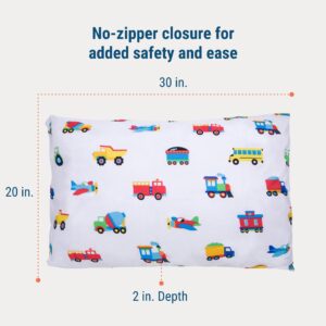 Wildkin Kids 2-Pack 100% Cotton Pillowcases for Boys & Girls, Soft and Breathable Fabric Pillow Kids Pillowcase, Fits Standard Size Pillow (20 x 30 Inches) - Trains, Planes & Trucks