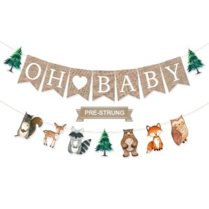 stcomart pre-strung 6ft burlap oh baby banner for woodlands baby shower decorations,neutral forest animals gender reveal party decor, multicolor