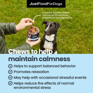 JustFoodForDogs Calming Supplement for Dogs Soft Chew to Support Stress and Anxiety, Melatonin, Relaxation Aid, Human-Grade Ingredients - 45 Count