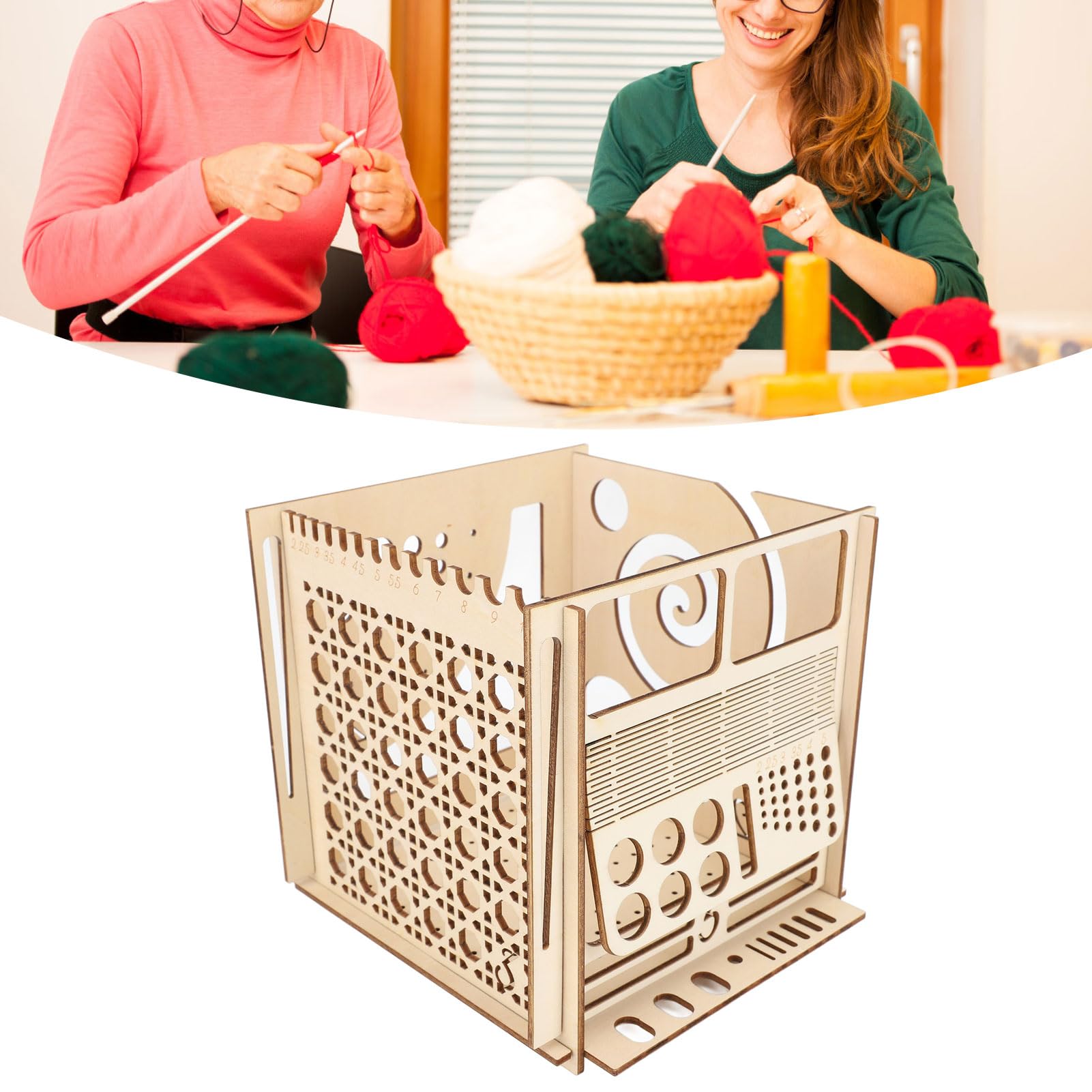 JOROBURO All in One Wooden Yarn Bowl, Knitting Bowl Multi Purpose Yarn Ball Box Yarn Holder, Multifunctional Knitting Tool Crocheting DIY Crafts Tools for Crochet Lovers