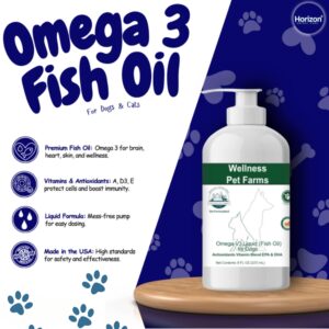 Horizon Animal Care Omega V3 Fish Oil for Dogs & Cats - Liquid Supplement with EPA DHA Essential, Omega-3 Blend Promoting Skin, Coat, and Joint Health Natural Pets - 8 oz Bottle