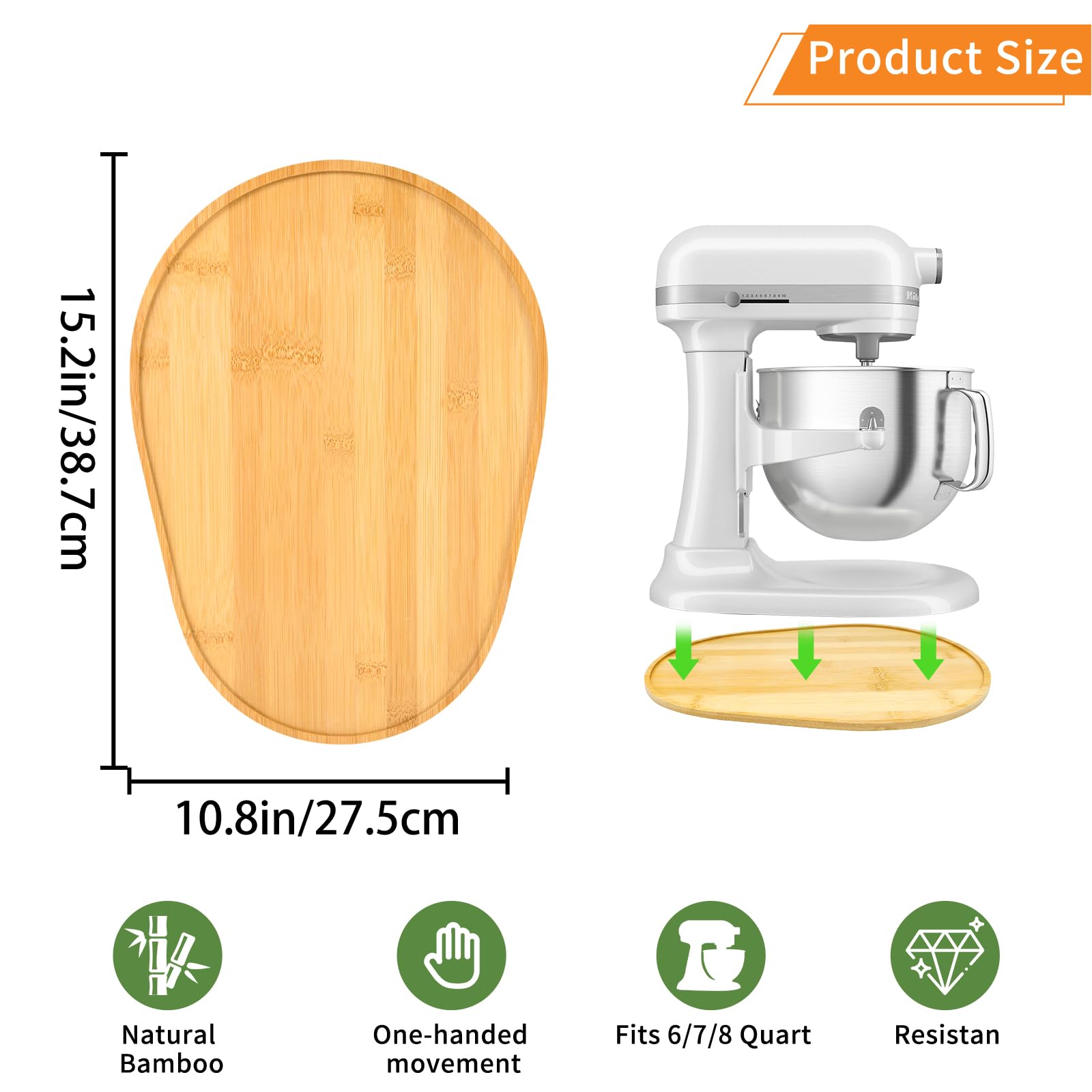 Bamboo Mixer Slider Compatible with KitchenAid 6/7/8 Quart Bowl-Lift Stand Mixer