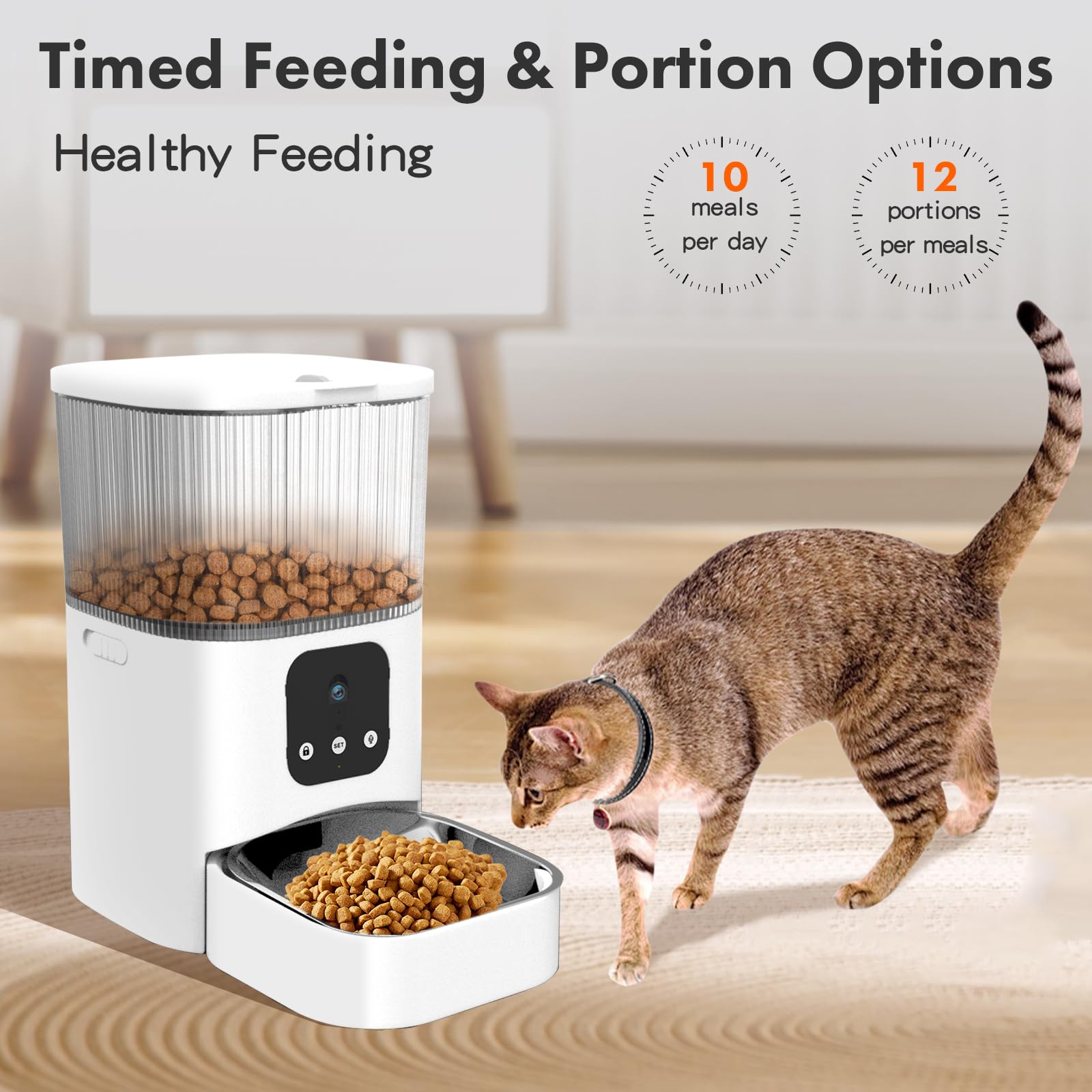 Abdtech Automatic Cat Food Feeder: Pet Food Dispenser - Cat Food Bowl - 3L Automatic Dogs Feeder - Auto Cat Feeder with Camera - Gravity Cats Feeder