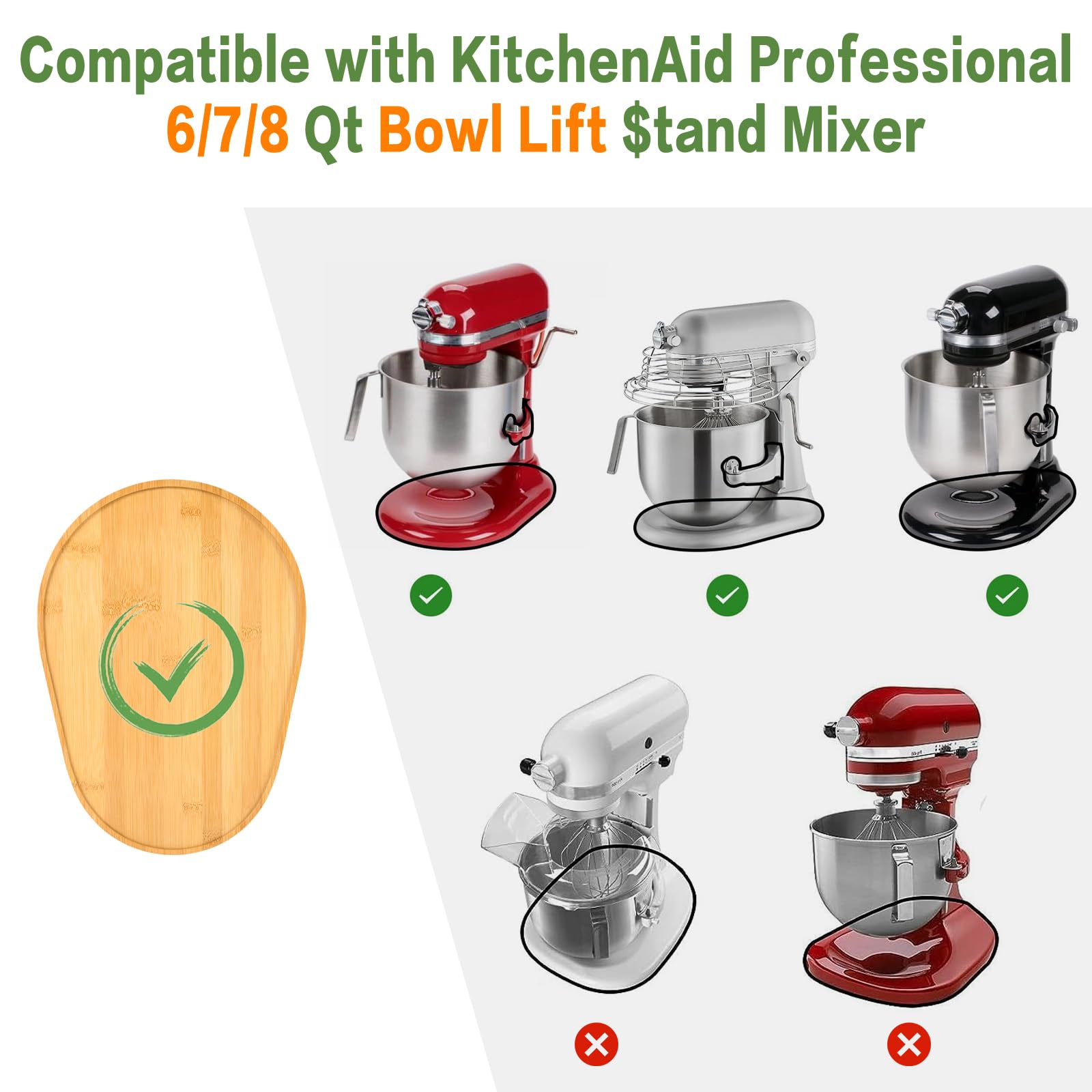 Bamboo Mixer Slider Compatible with KitchenAid 6/7/8 Quart Bowl-Lift Stand Mixer