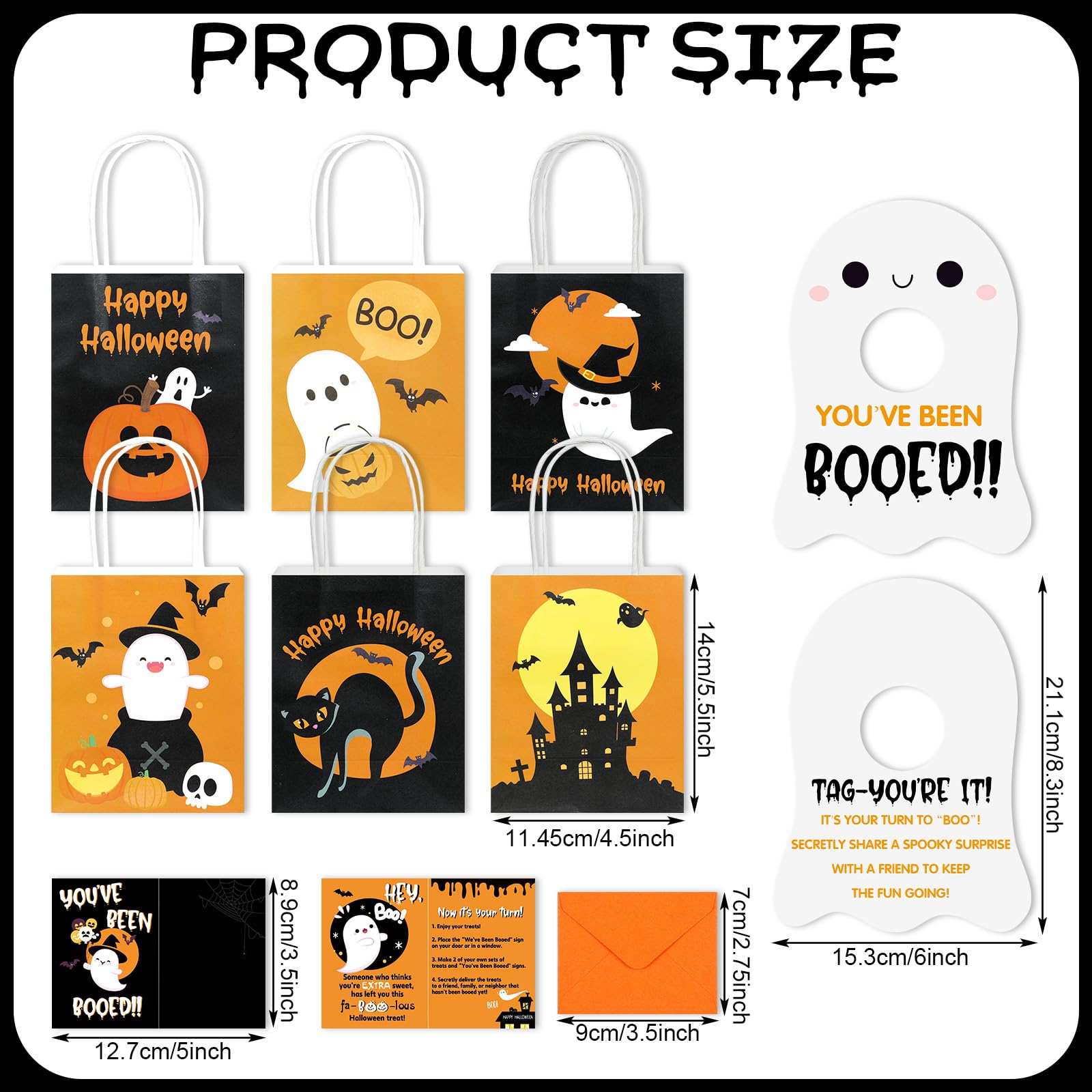 Watersay 24 Set Halloween You've Been Booed Ghost Bag Starter Kit with 24 Boo Gift Bags 24 Cardstock 24 We've Been Booed Doorknob Hangers 24 Envelopes for Neighbors Coworkers Friends (Classic Style)