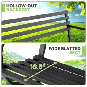 Magshion Metal Garden Bench for Outdoors, 2-Person Slatted Garden Bench with Armrest and Backrest, 485 lbs Capacity, Black