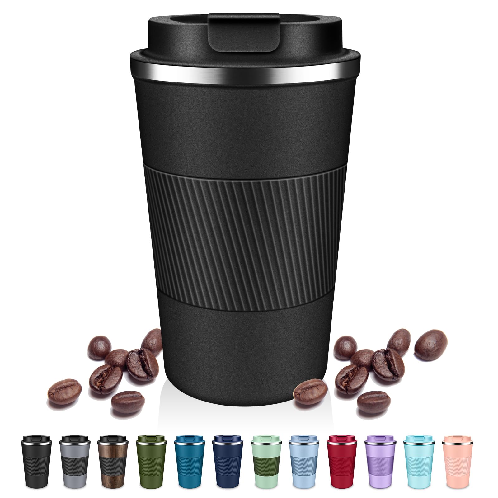 Insulated Coffee Tumblers with Flip Lid 12oz / 17oz, Stainless Steel Travel Coffee Mug Leak Proof, Vacuum Insulated Coffee Mug Thermos Cup, Keeps Cold and Hot for Coffee Tea