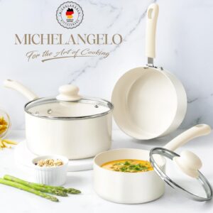 MICHELANGELO Sauce Pan With Lid, 3QT Ceramic Saucepans, Nonstick Saucepan, PFAS-FREE Pot, Small Pots For Cooking, Multipurpose Cooking Pots, White