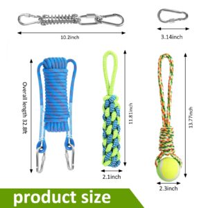 Tree Tugger Dog Toy, Retractable Dog Bungee Tug Toy, Tether Tug Outdoor Dog Toy, Interactive Tether Tug of War Toy with 32.8 ft Rope, Spring Pole Kit, 2 Chew Rope Toys for Pitbull Medium, Large Dog