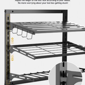 Power Tool Organizer Wall Mount, Tool Storage Rack with 4 Drill Holder, Tool Holder Bears 35lbs, Tool Shelf with Screwdriver, 3-Tier Adjustable Height Tool Rack for Garage Organization and Workshop