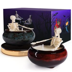 2 pack skeleton candle, halloween decorations indoor - long burning soybean candles perfect halloween decoration for spooky atmosphere, decorative skull present | ideal gift for halloween lovers