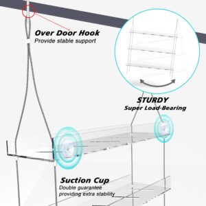 laapee Over the Door Shower Caddy, Hanging Shower Organizer Shelves for Bathroom Door, 3-Tier Acrylic Shower Rack, Rustproof & Waterproof Storage Shelf with 5 Hooks